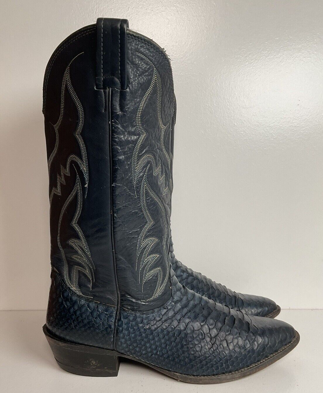 Vintage Nocona Dark Blue Python Cowboy Boots 9 EE Back Cut Snakeskin