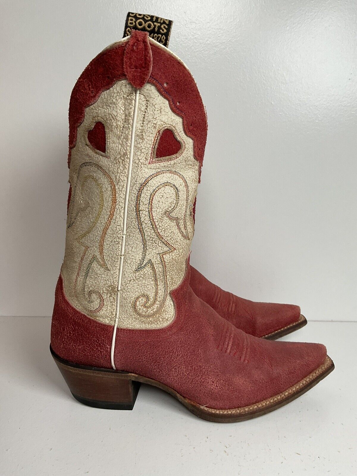 Justin Vintage Collection Cowgirl Boots 7 B Tooled Heart Inlay Crystal Suede