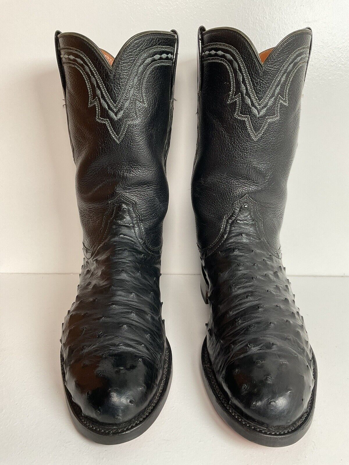 Lucchese 2000 Black Ostrich Quill Roper Boots 9 D Exotic Resoled