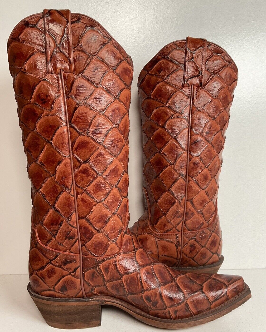 Nocona Bessie Full Pirarucu Print Cowgirl Boots 7.5 B Hero Collection Exotic