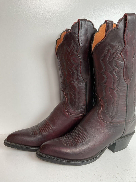 Vintage Lucchese 2000 Burgundy Leather Cowgirl Boots 6.5 B