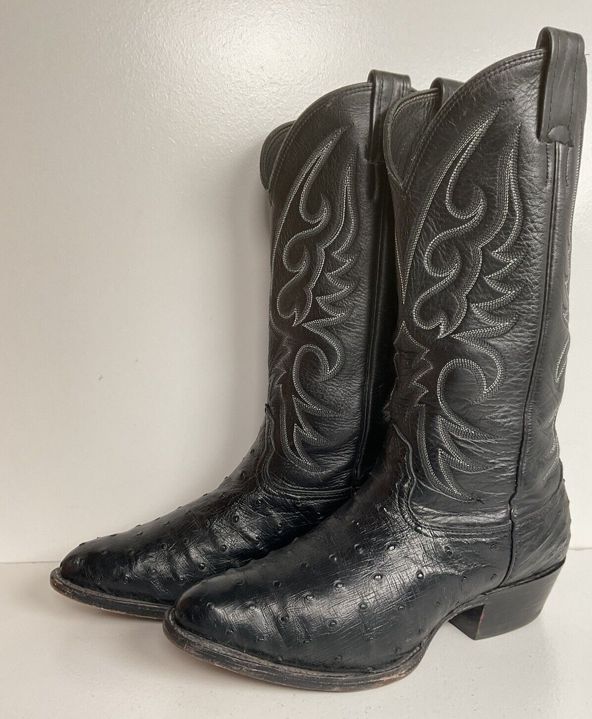 Vintage Larry Mahan Exotic Black Ostrich Quill Cowboy Boots 8 E