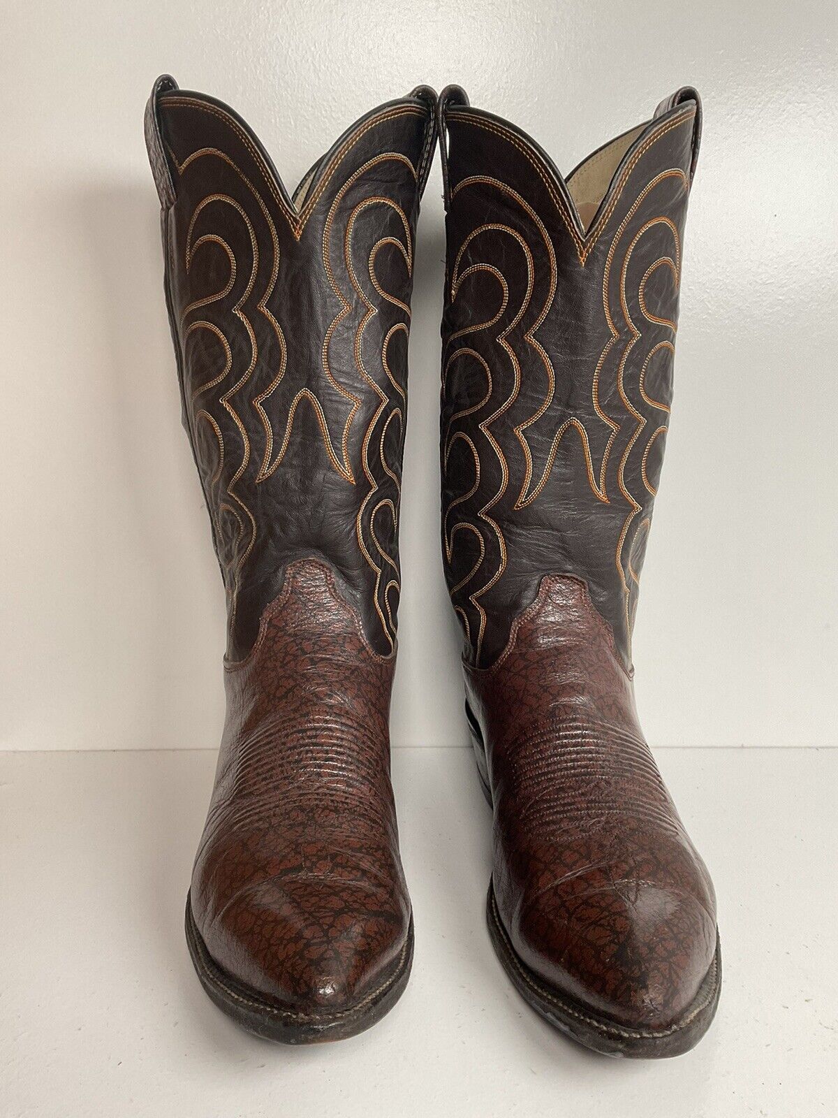 Vintage Olathe Exotic Caribou Leather Cowboy Boots 10.5 B USA Made