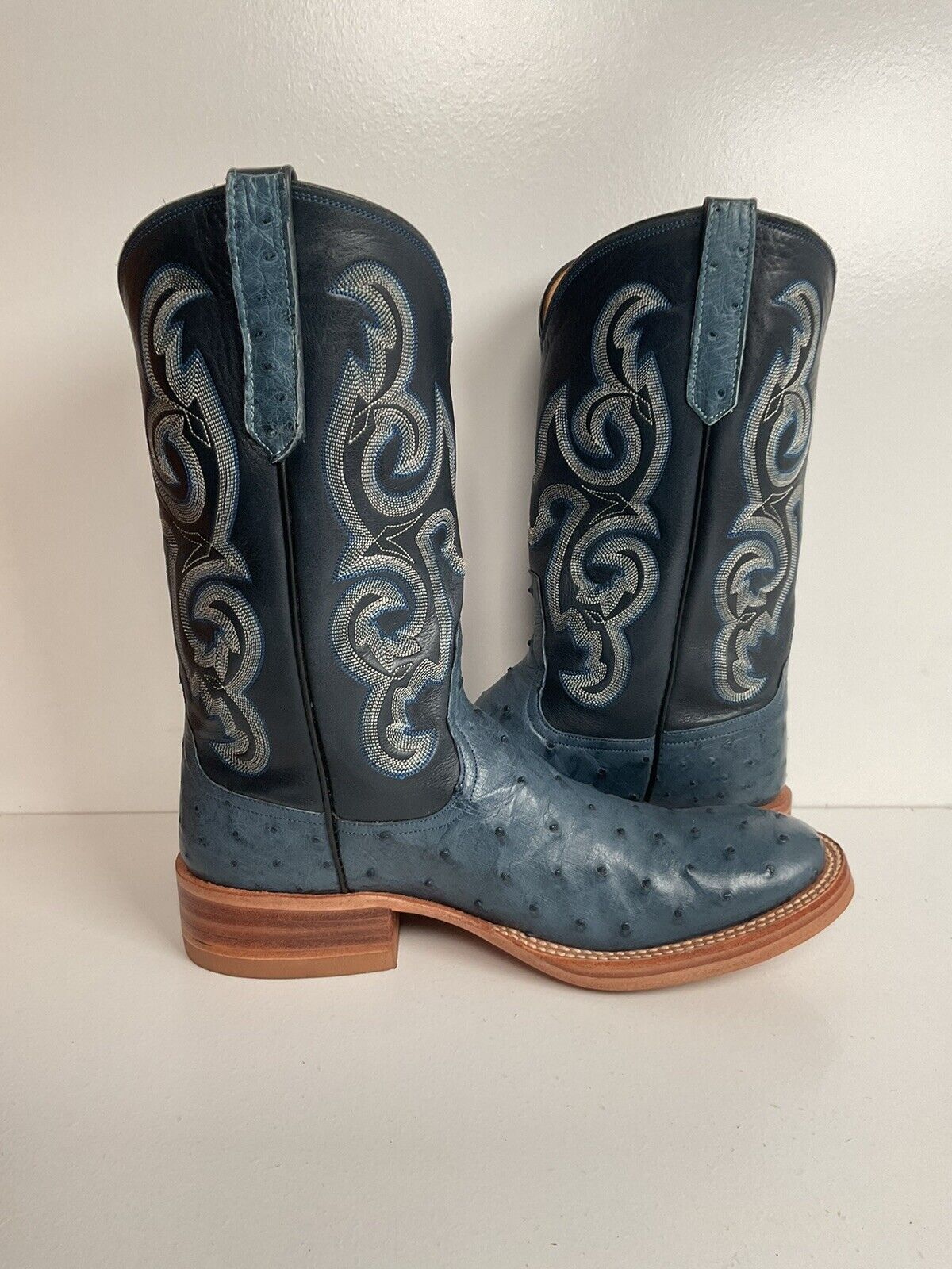 Rios of Mercedes Denim Blue Ostrich Quill Cowgirl Boots 7 C Roper Exotic