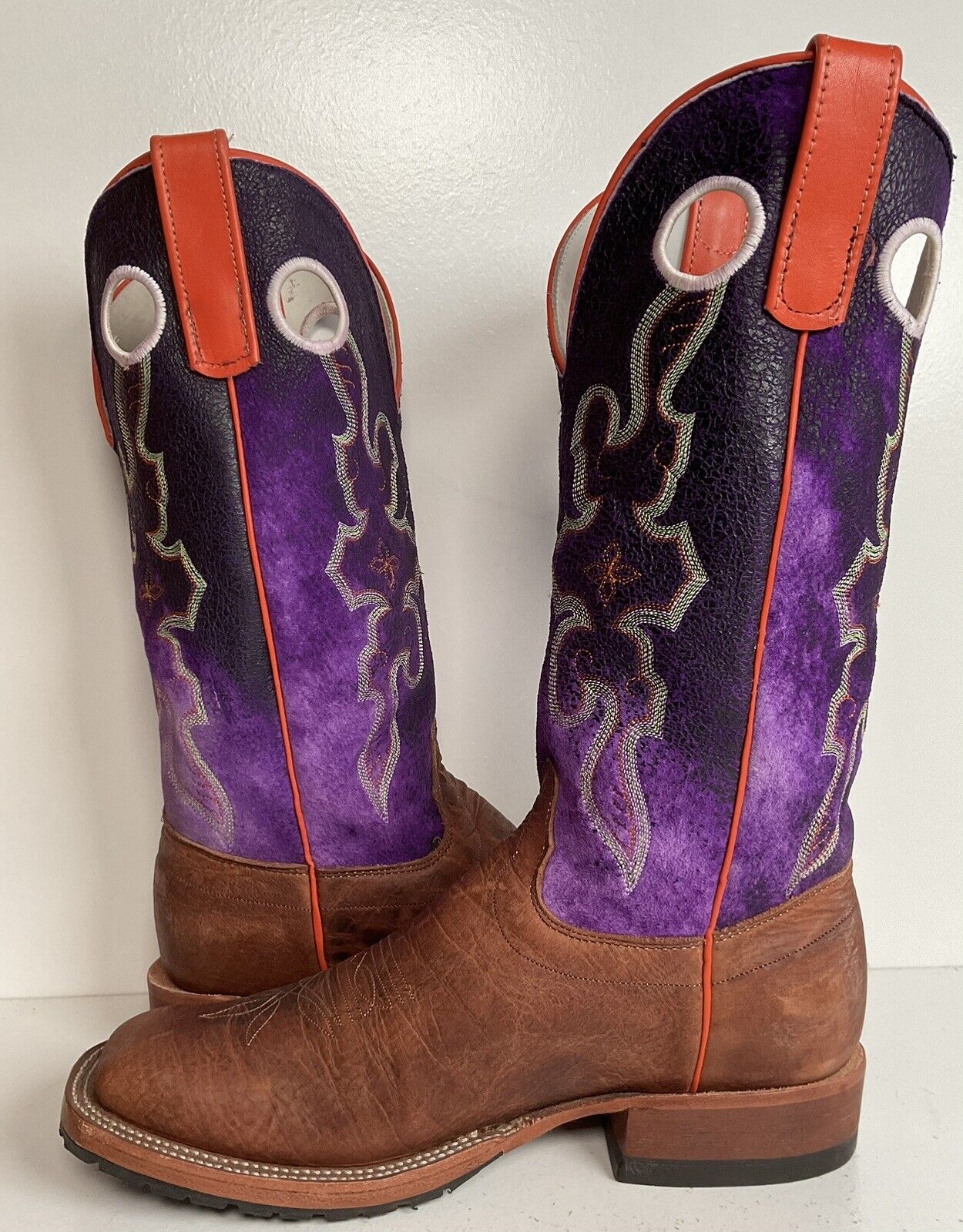 Olathe Custom Purple Buckaroo Cowboy Boots 8 D Punchy Distressed Crystal Suede