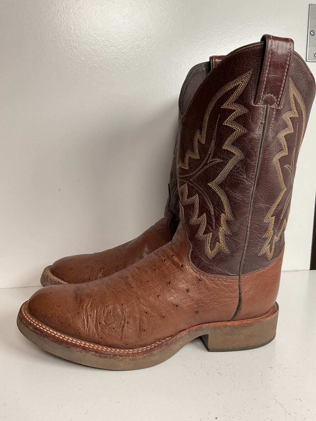 Justin Exotic Smooth Ostrich Tekno Crepe Western Work Boots 8.5 EE Style 5131