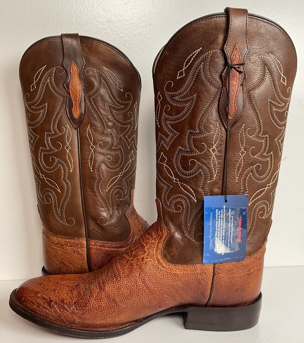 Tony Lama Smooth Patron Saddle Ostrich Cowboy Boots 9 D Marbled Exotic