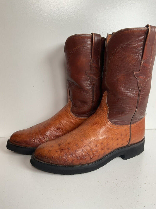 Vintage Lucchese Smooth Ostrich Roper Boots 9 D New Crepe Soles Exotic