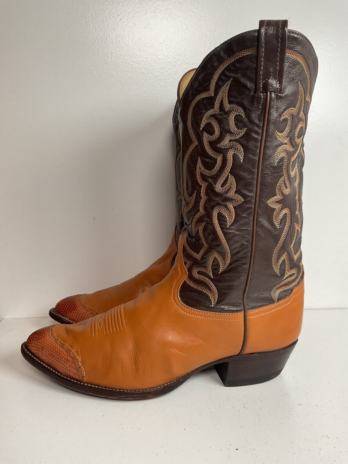 Vintage Tony Lama Lizard Wingtip Cowboy Boots 10.5 EEE