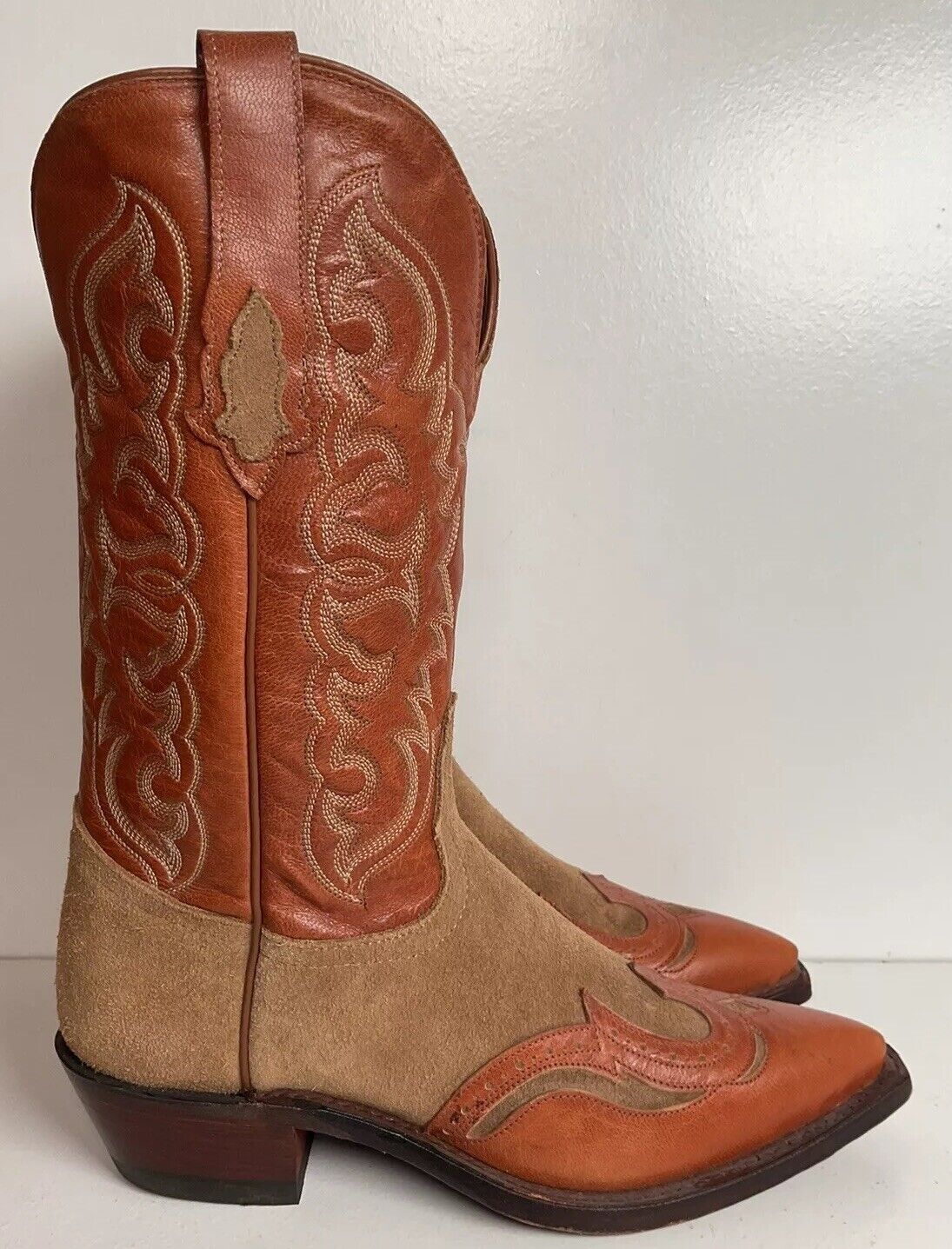 Tony Lama Rough Out Suede Cowgirl Boots 7 B Wingtip USA Made