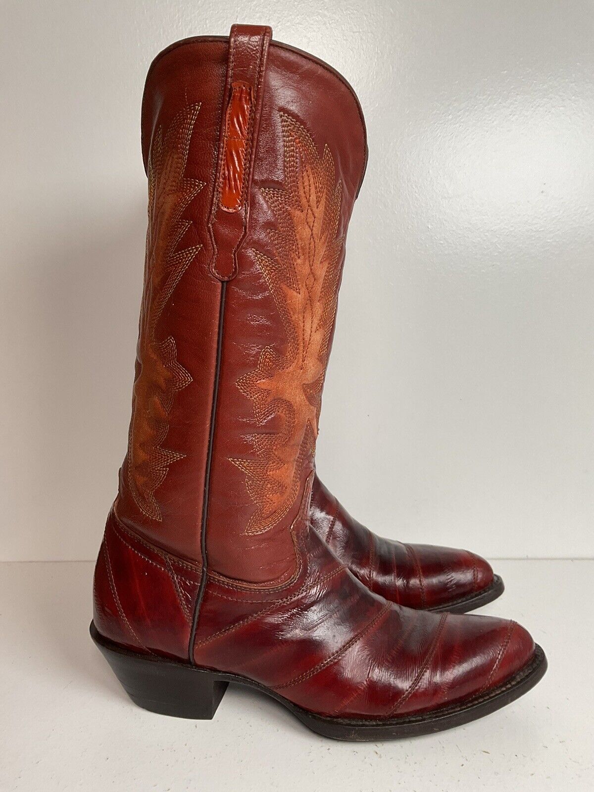 Early Corral Exotic Eel Skin Cowgirl Boots 7 M Cognac