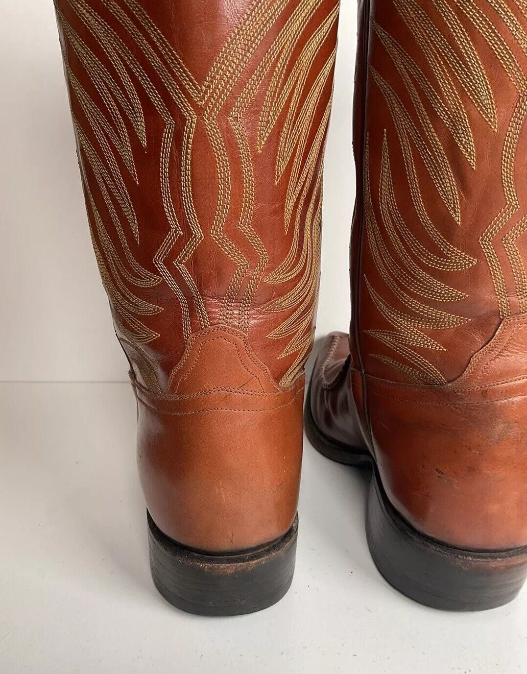 Vintage Dan Post Whip Stitch Cowboy Boots 9 D Made In Spain Stove Pipe