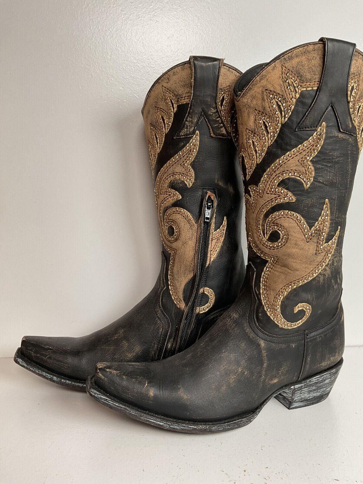 Old Gringo Western Zipper Boots 8 B Cowgirl Tooled Overlay