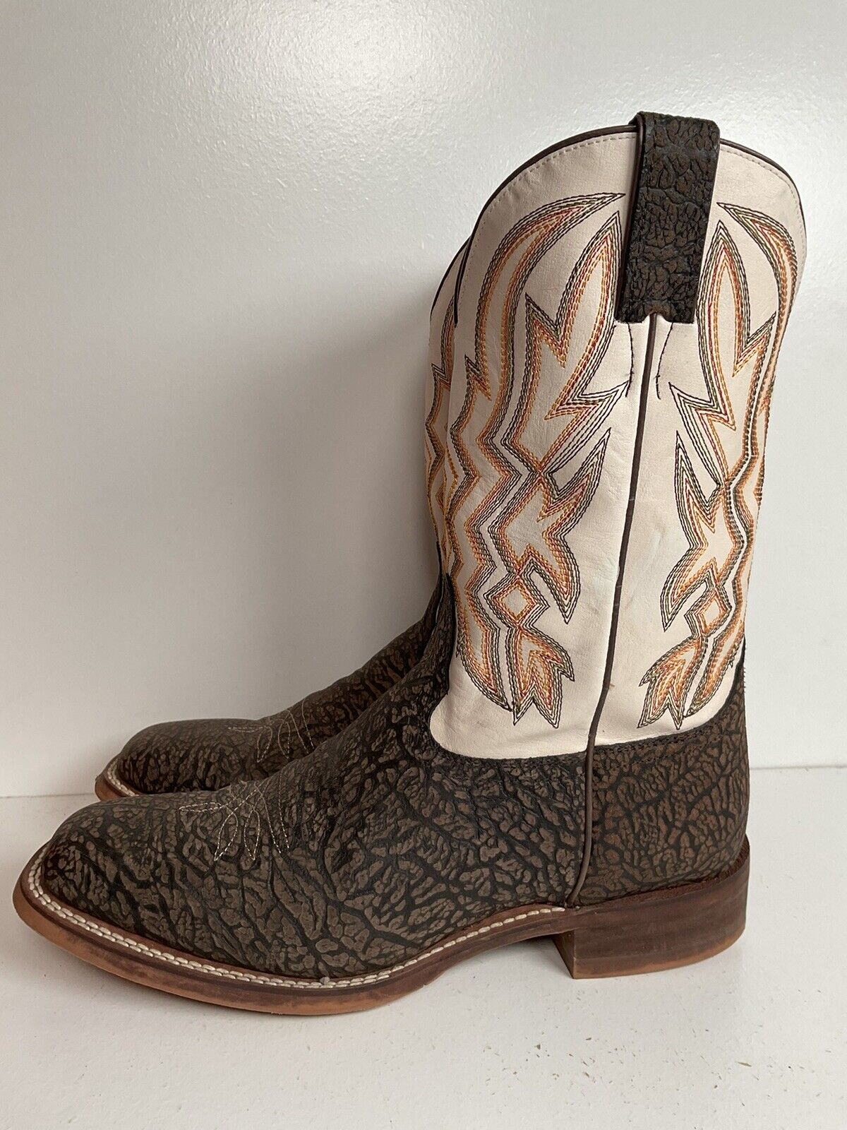 Nocona Shrunken Bull Shoulder Roper Boots 9.5 D Western Crepe Square Toe