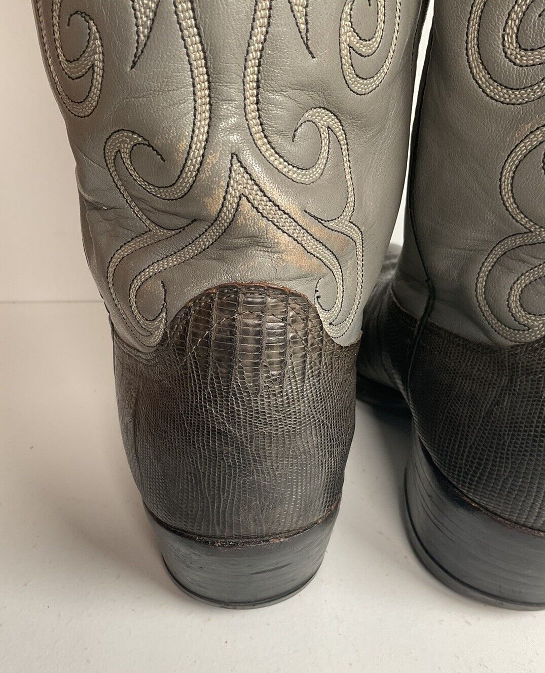 Vintage Dan Post Charcoal Grey Teju Lizard Cowboy Boots 10 D Old Label