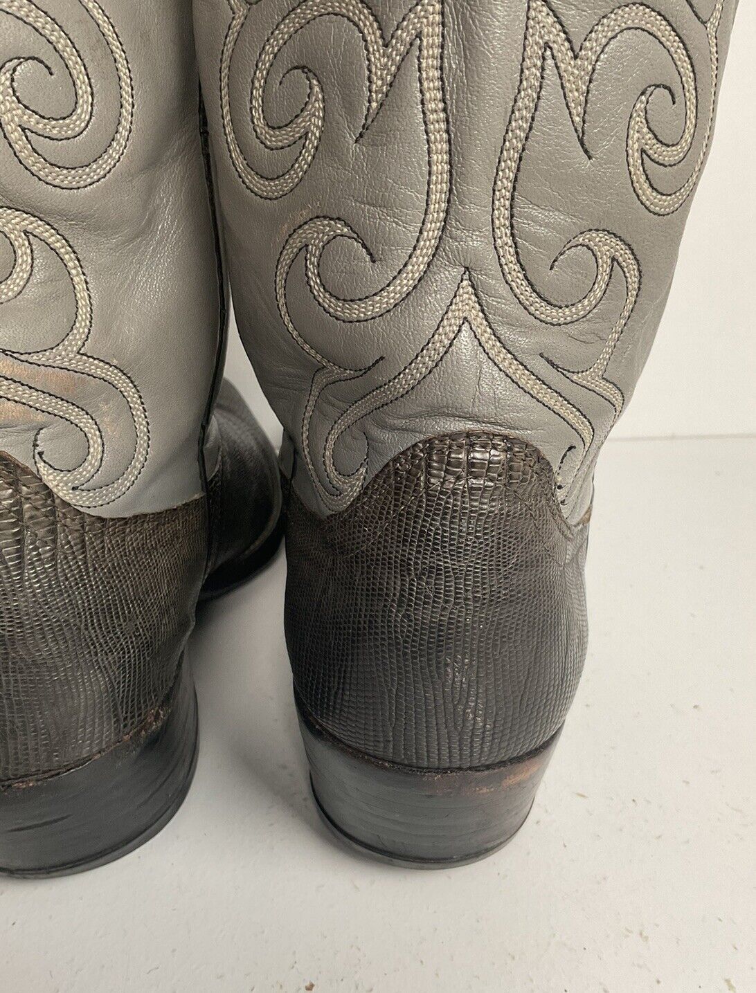 Vintage Dan Post Charcoal Grey Teju Lizard Cowboy Boots 10 D Old Label