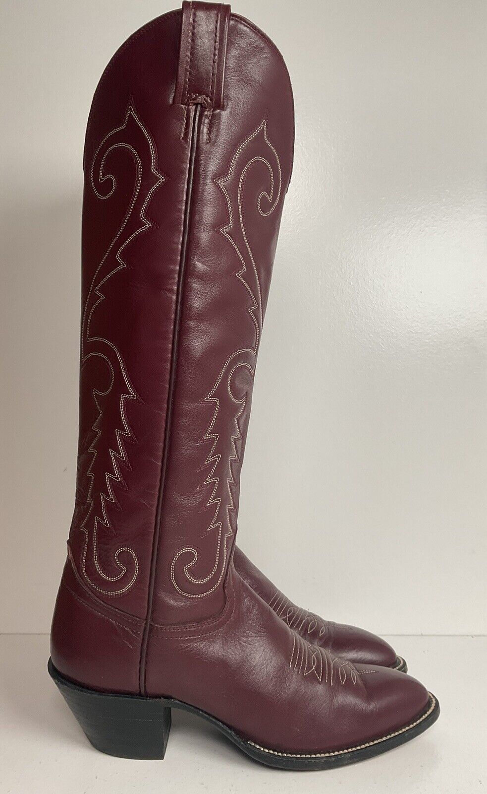 Vintage Hondo 18” Burgundy Cowgirl Boots 6.5 A Stitched