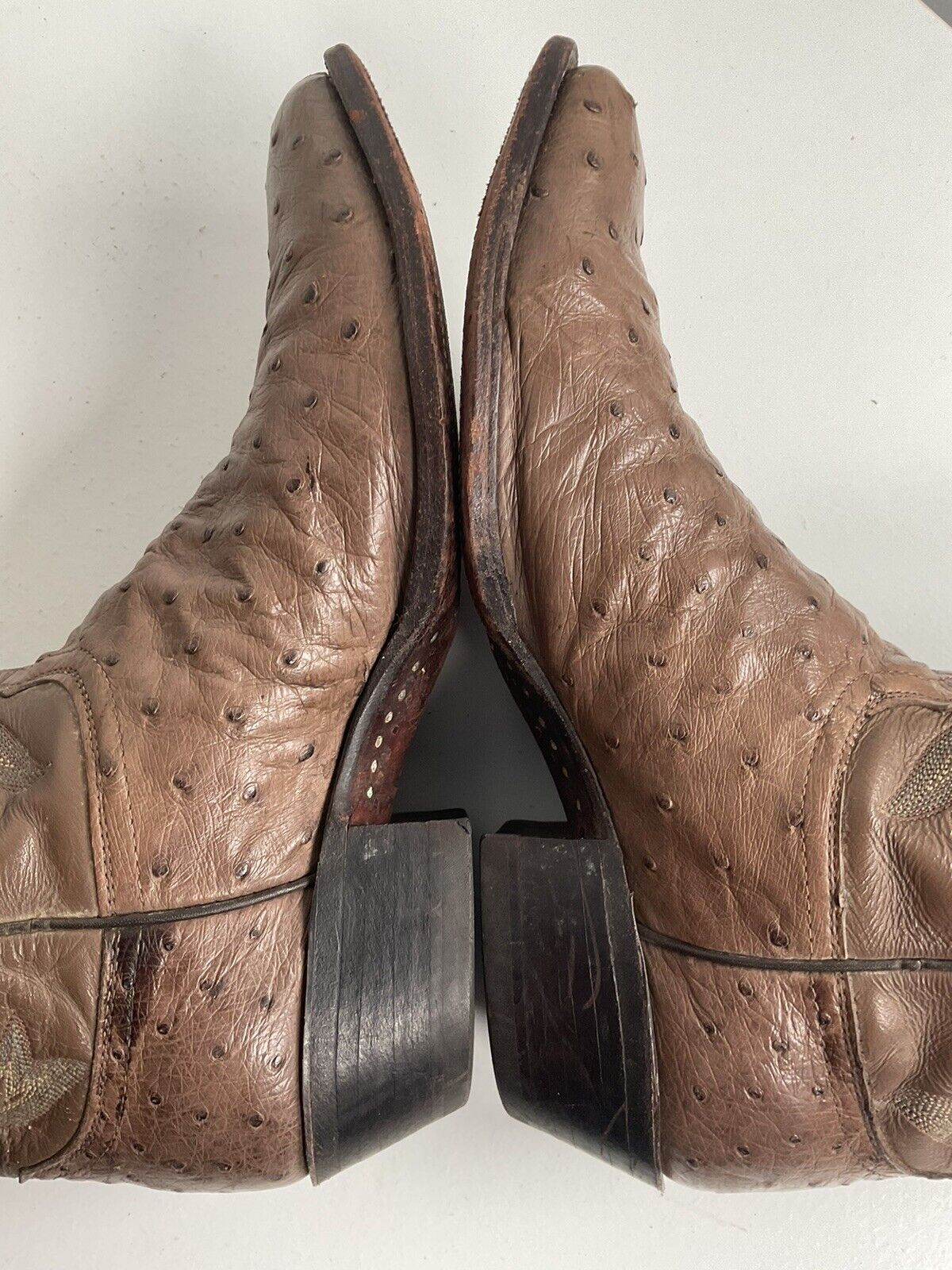 Justin Exotic Ostrich Quill Cowboy Boots 10 E USA Made Light Brown