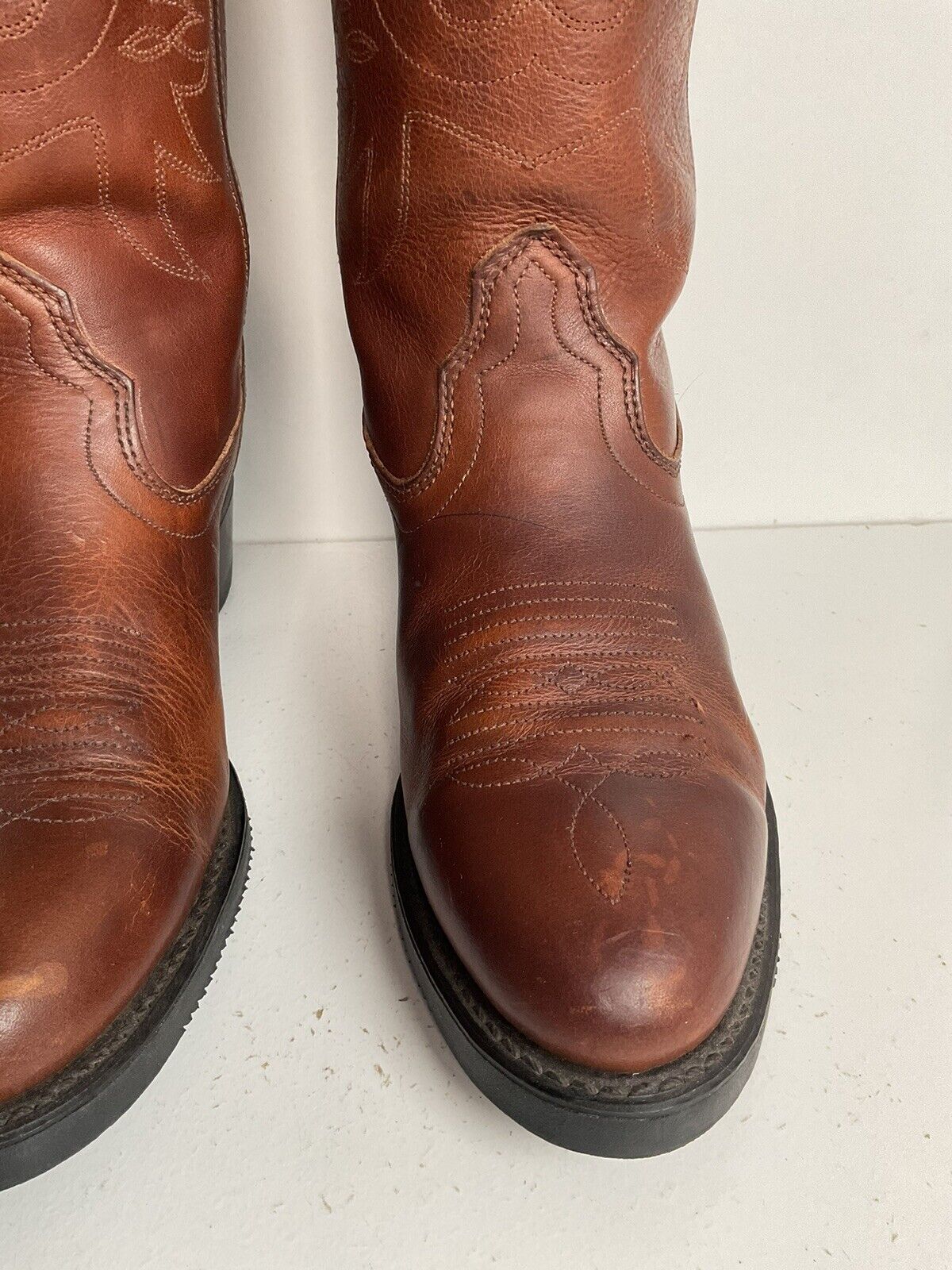 DD Tuff Brown Pull On Work Boots 8 EE Union Made Western Soft Toe