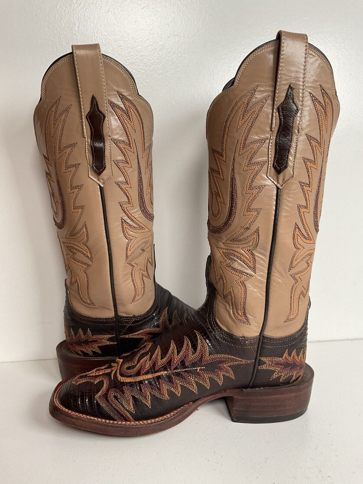 Lucchese Teju Lizard Cowgirl Boots 5 B Creme Stitched