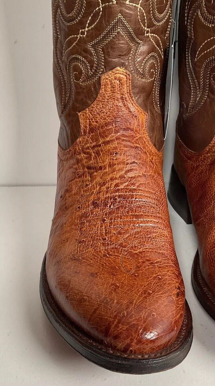 Tony Lama Smooth Patron Saddle Ostrich Cowboy Boots 9 D Marbled Exotic