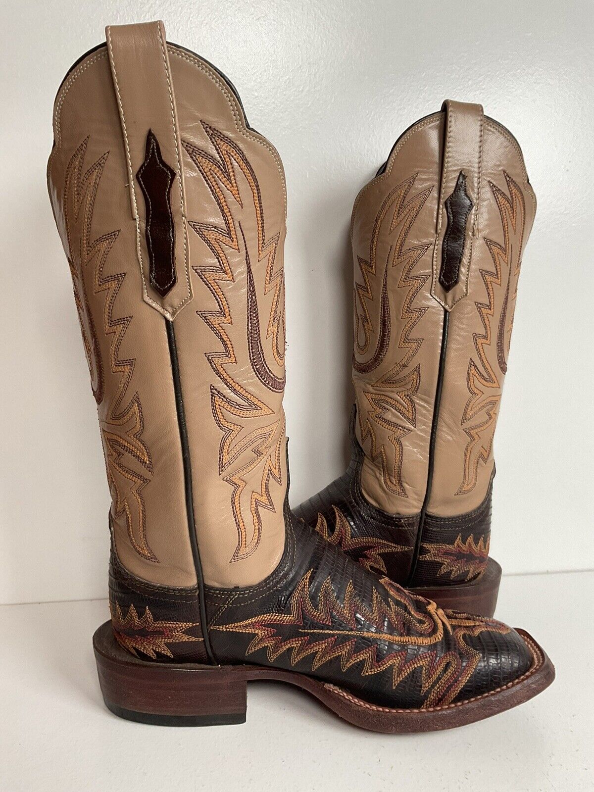 Lucchese Teju Lizard Cowgirl Boots 5 B Creme Stitched