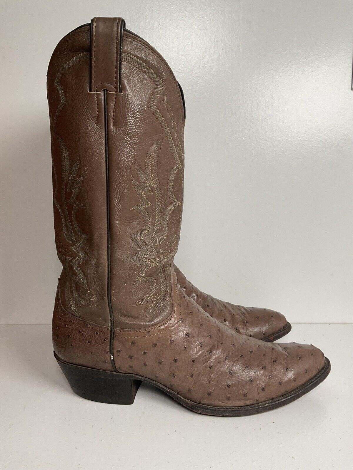 Justin Exotic Ostrich Quill Cowboy Boots 10 E USA Made Light Brown