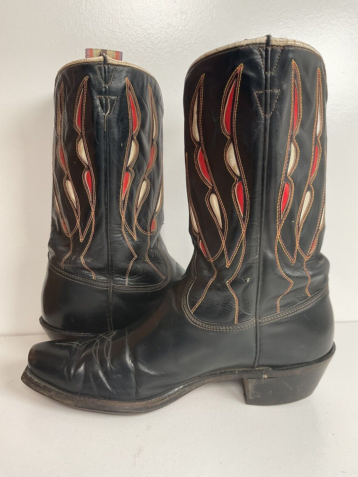 Vintage Tooled Inlay Cowboy Boots 9 D 1950s Pee Wee USA Made