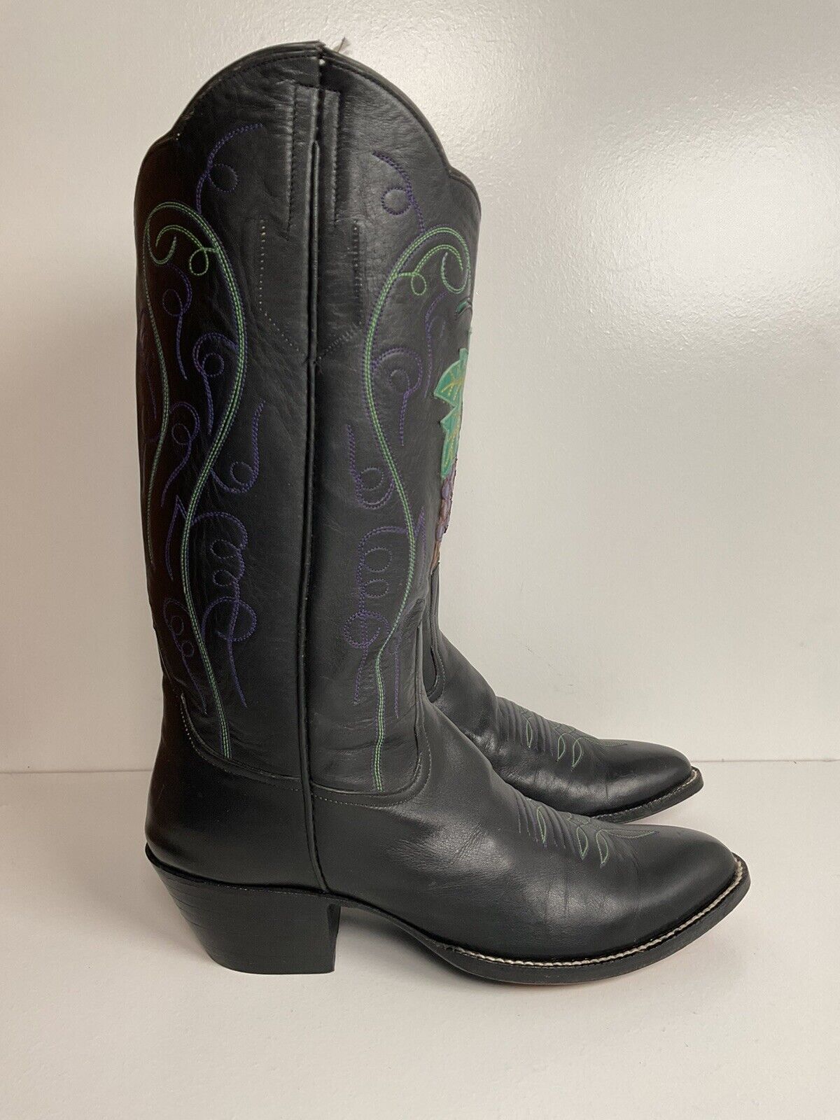 Vintage Rocky Carroll Custom Grape Vine Cowgirl Boots 6-6.5 Texas Americana