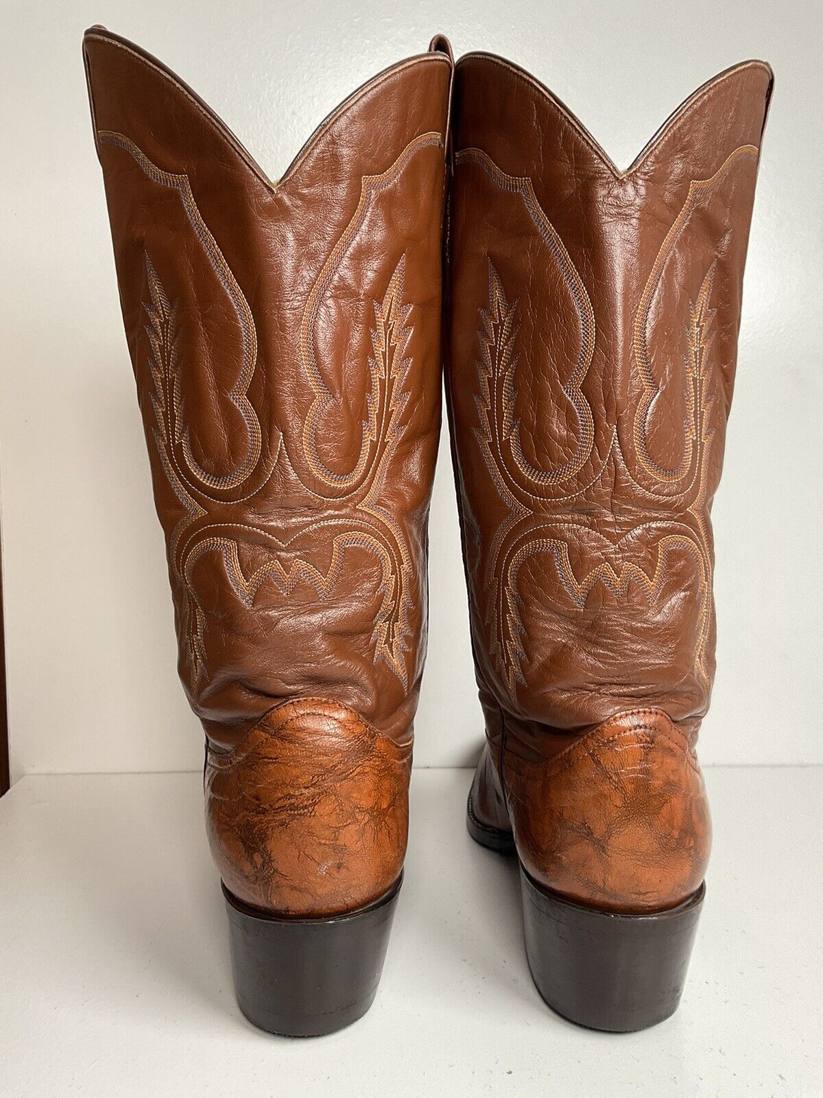 Vintage Larry Mahan Deerskin Cowboy Boots 11 D Marbled Leather New Half Soles