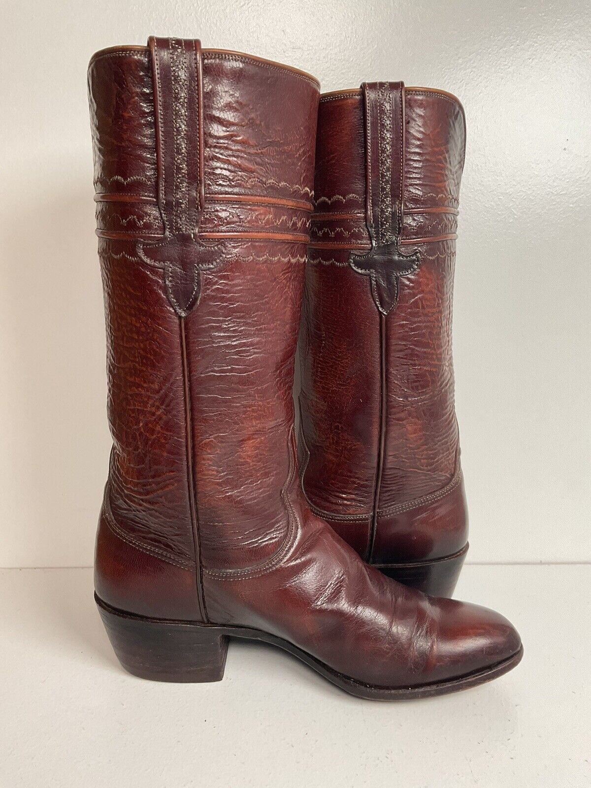 Vintage Lucchese San Antonio Leather Cowgirl Boots 6.5 C Stove Pipe