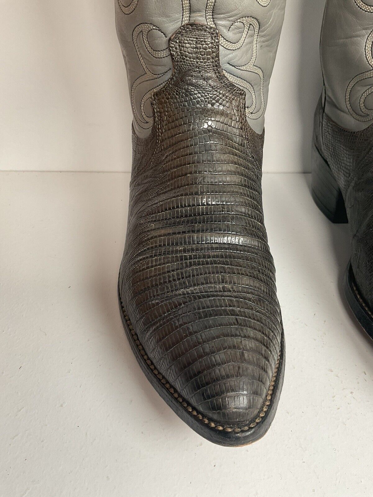 Vintage Dan Post Charcoal Grey Teju Lizard Cowboy Boots 10 D Old Label