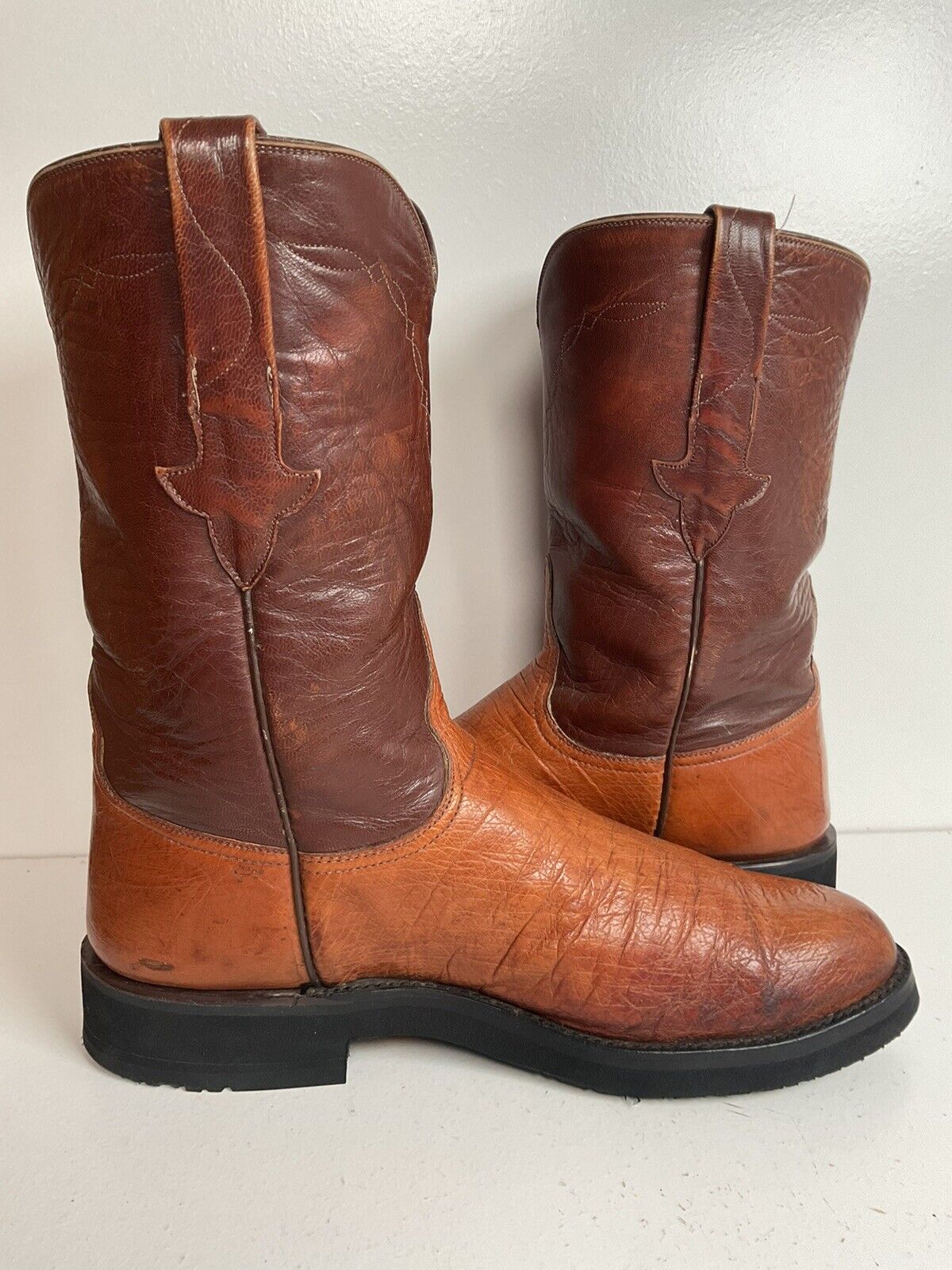 Vintage Lucchese Smooth Ostrich Roper Boots 9 D New Crepe Soles Exotic