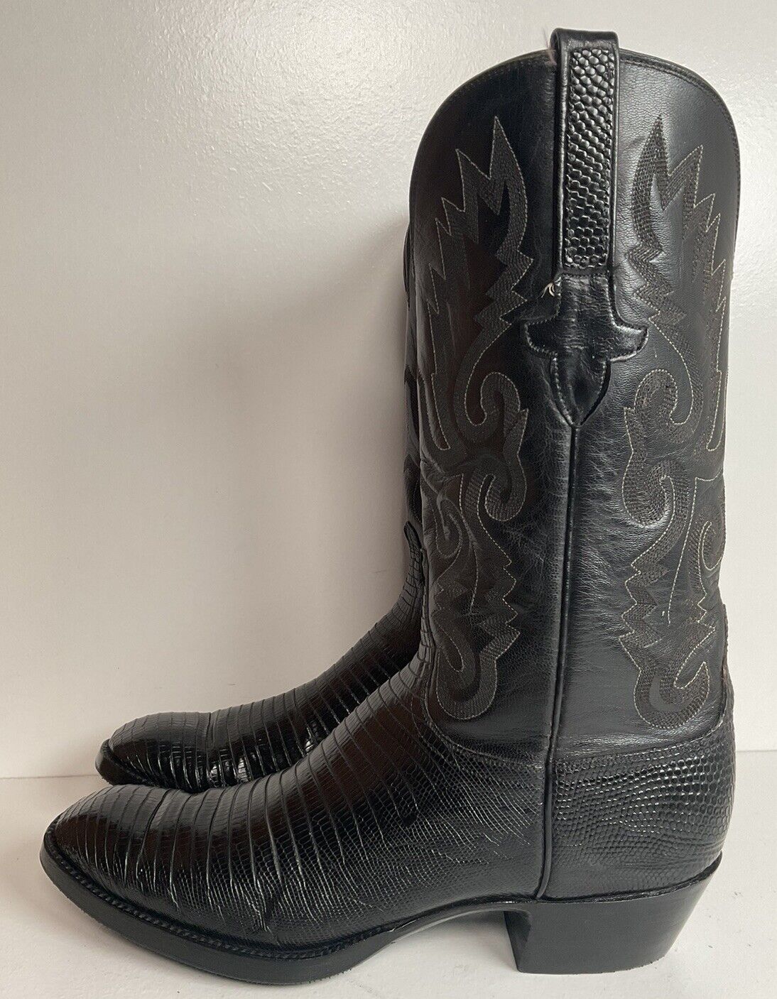 Lucchese Classic Black Teju Lizard Cowboy Boots 8.5 D Old Label New Sole Savers