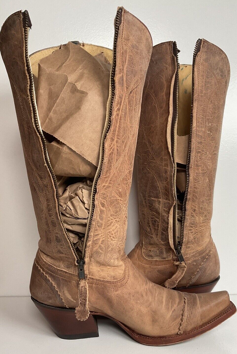 Tony Lama Women’s 16” Tall Latigo Western Boots 9 B Distressed Leather