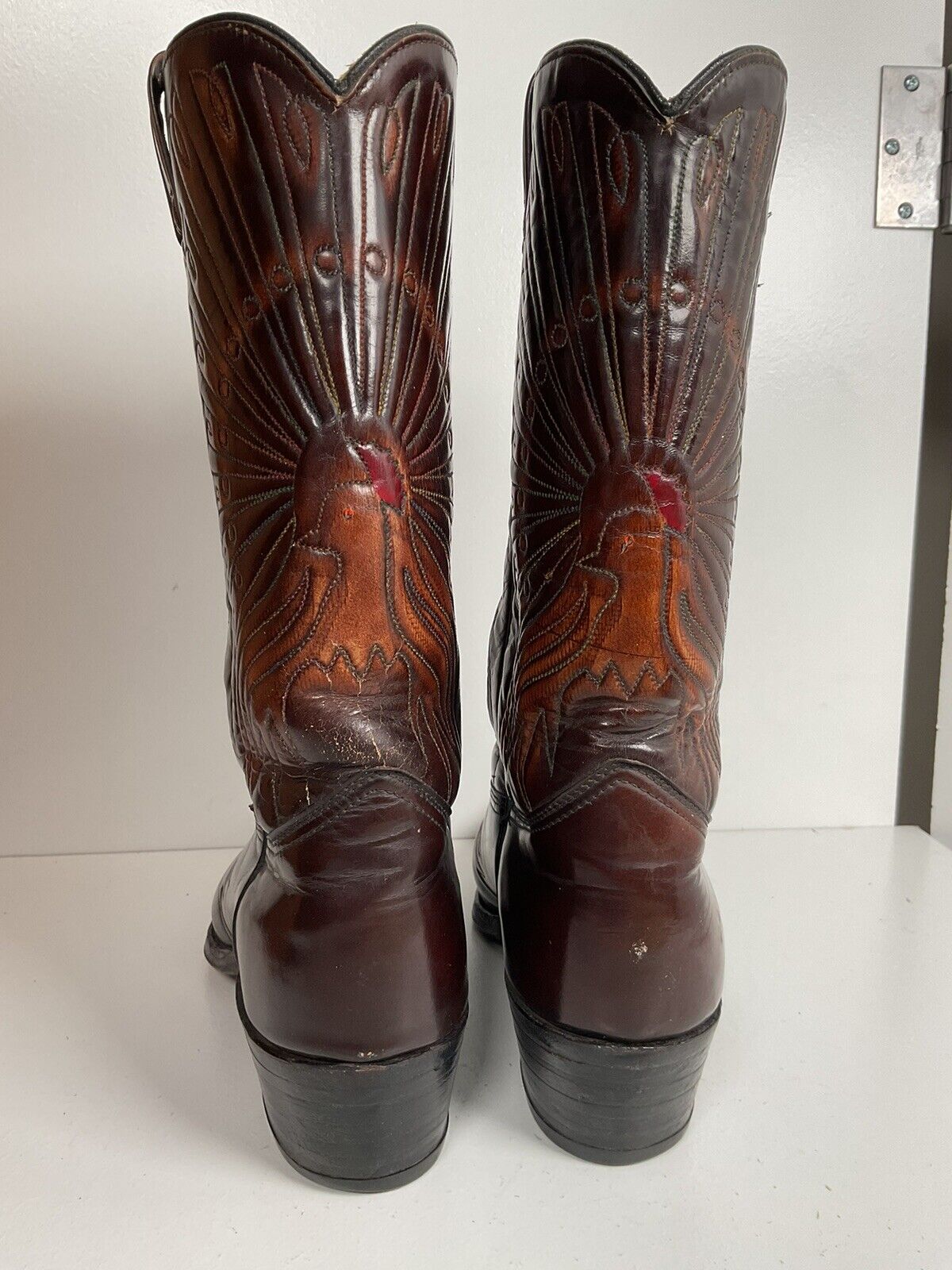 Vintage Texas Brand Patent Thunderbird Cowboy Boots 10.5 EE Rainbow Peacock