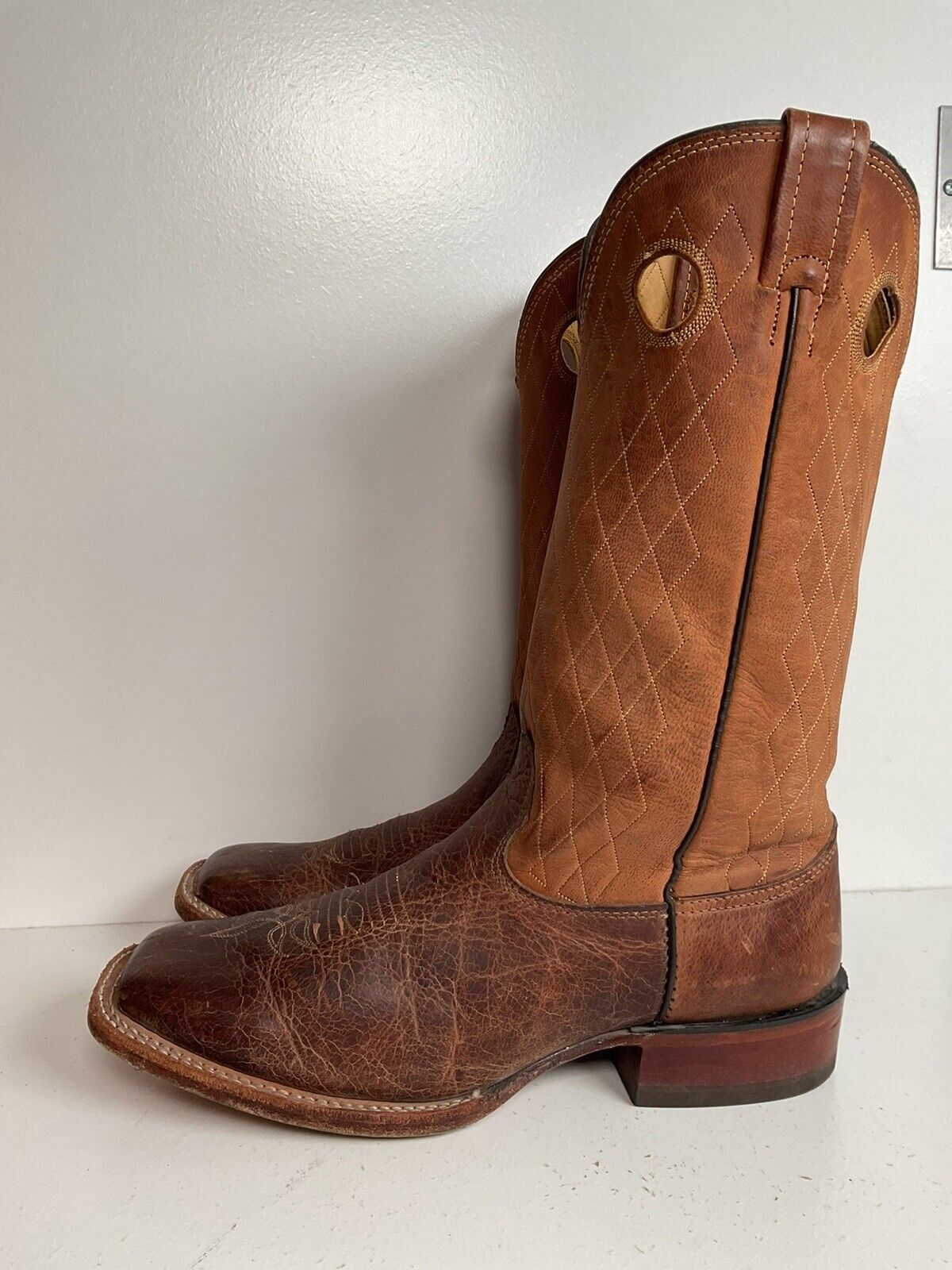 Larry Mahan 14” Square Toe Buckaroo Cowboy Boots 9.5 D Quilted Upper Punchy