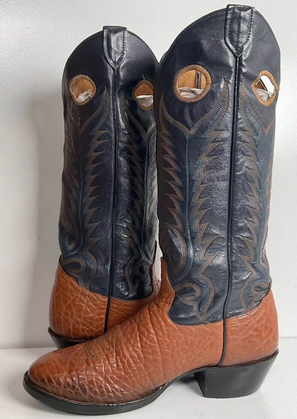 Vintage Tony Lama Buckaroo Cowboy Boots 8.5 D Bullhide Vamp Sole Savers