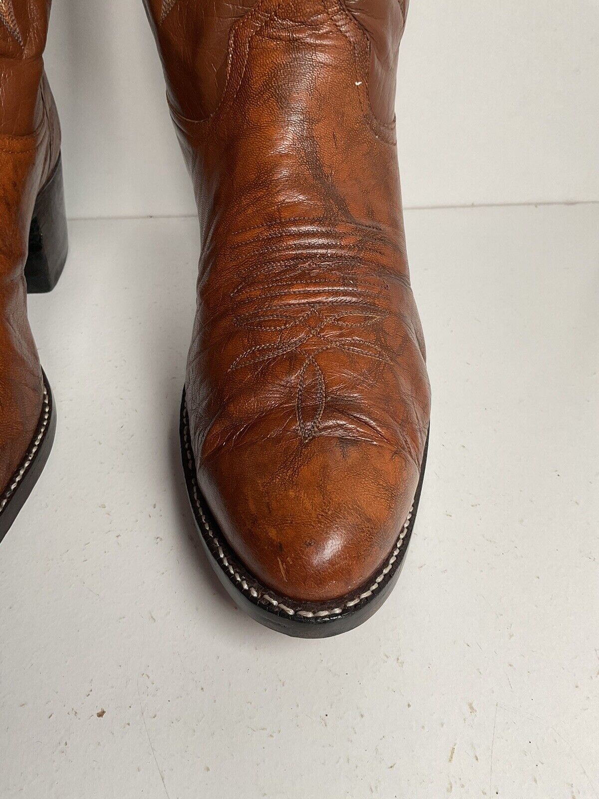 Vintage Larry Mahan Deerskin Cowboy Boots 11 D Marbled Leather New Half Soles