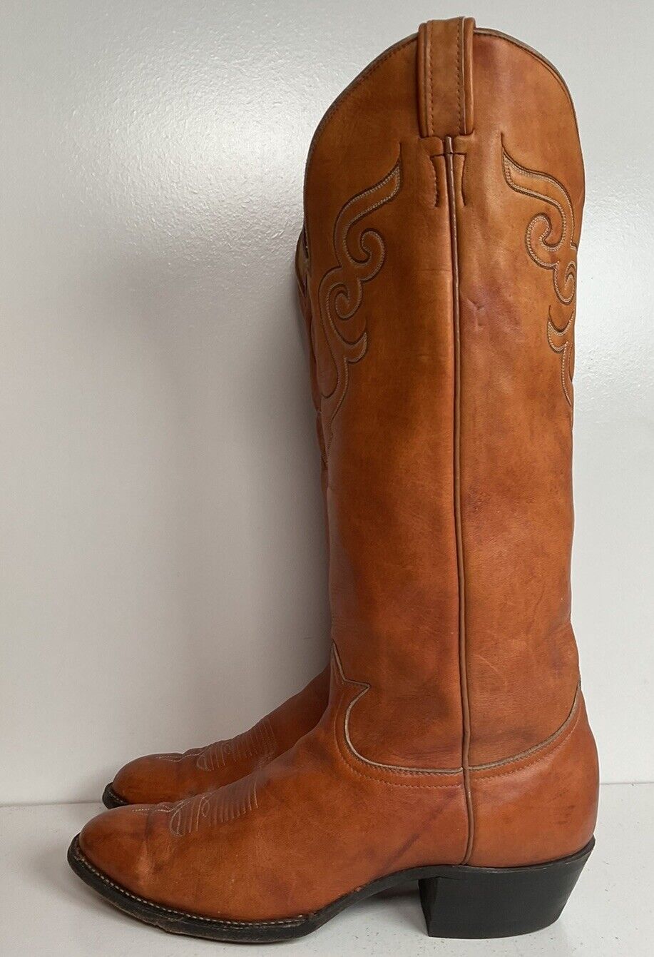 Vintage Tony Lama 18” Buckaroo Cowboy Boots 11 D Cavalry Style Longhorn Stitch