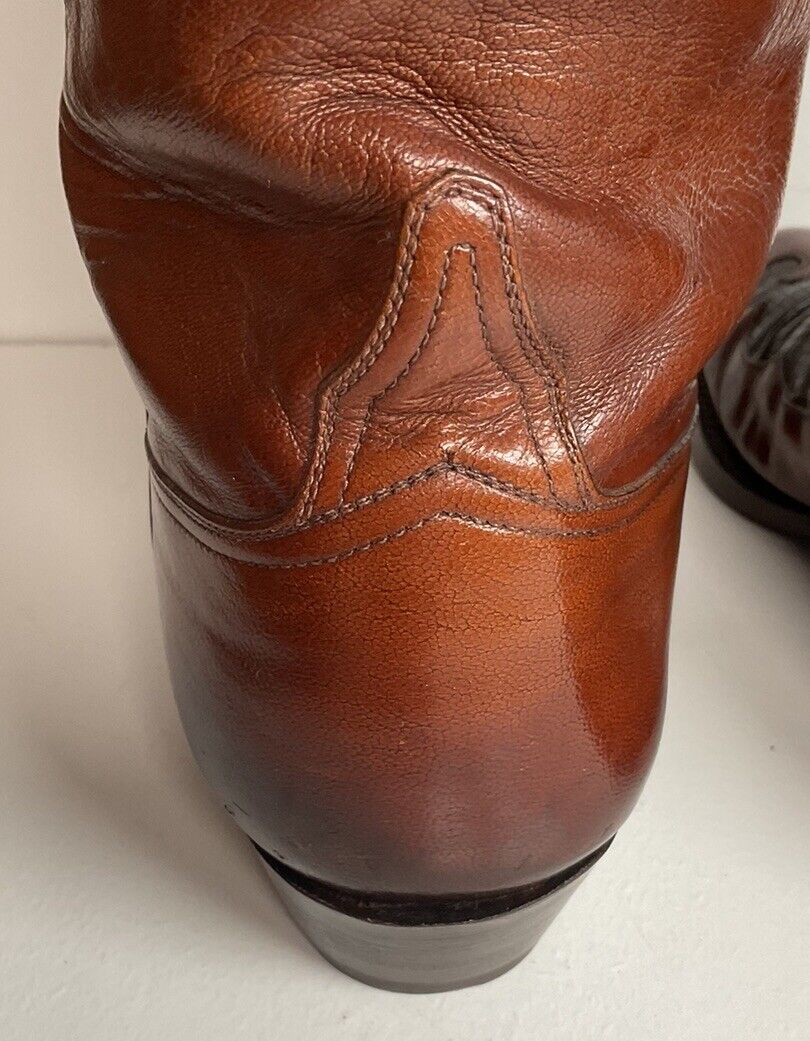 Vintage Lucchese Lizard Inlay Cowboy Boots 8.5 D USA Made New Soles