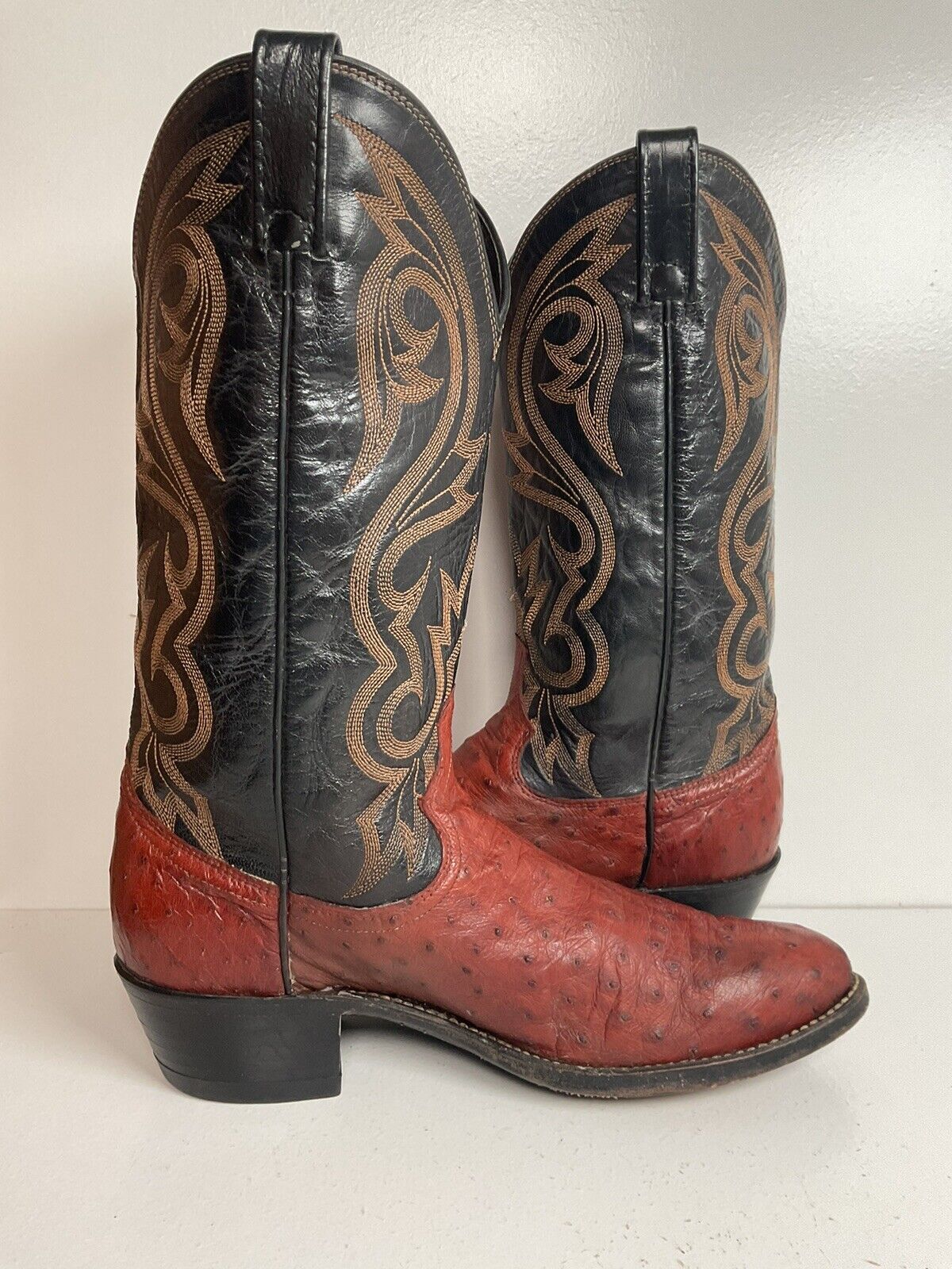 Dan Post Exotic Ostrich Quill Cowboy Boots 9 D Mahogany Brown