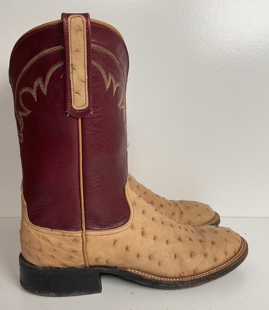 Anderson Bean Ostrich Quill Roper Boots 8 B Exotic USA Made