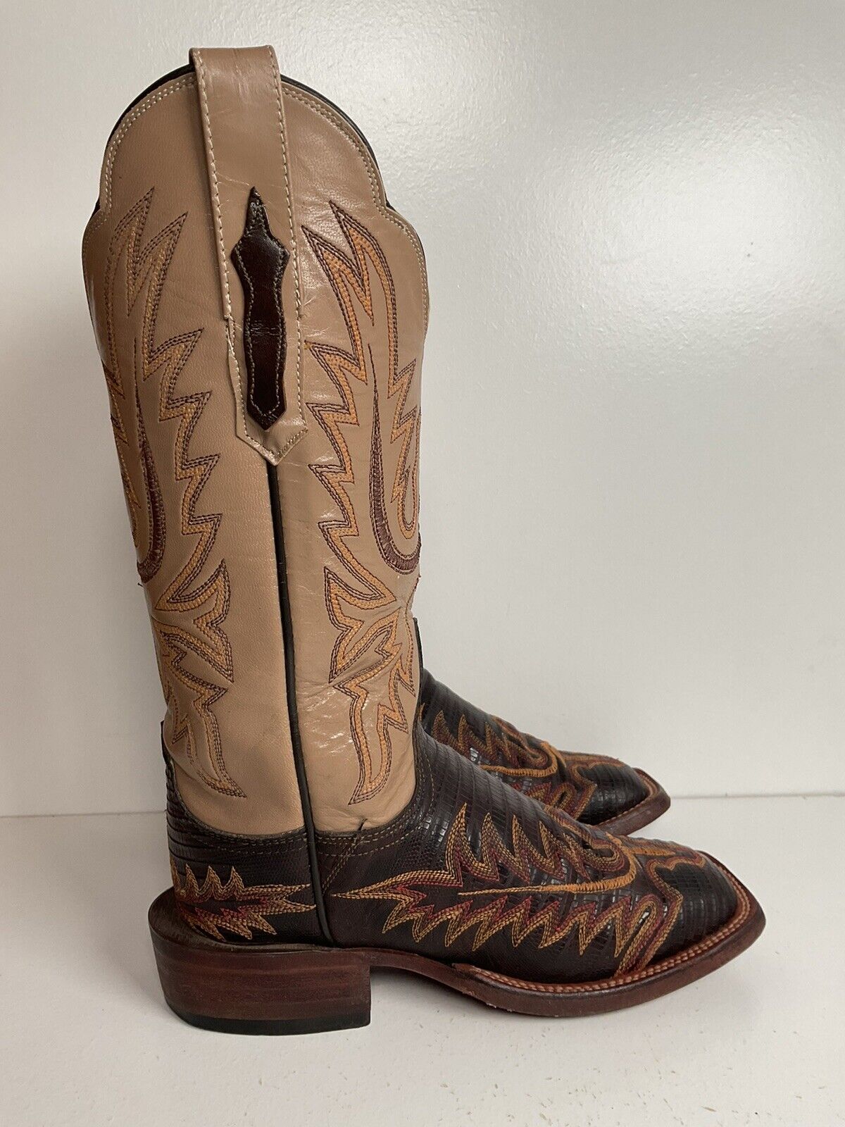 Lucchese Teju Lizard Cowgirl Boots 5 B Creme Stitched