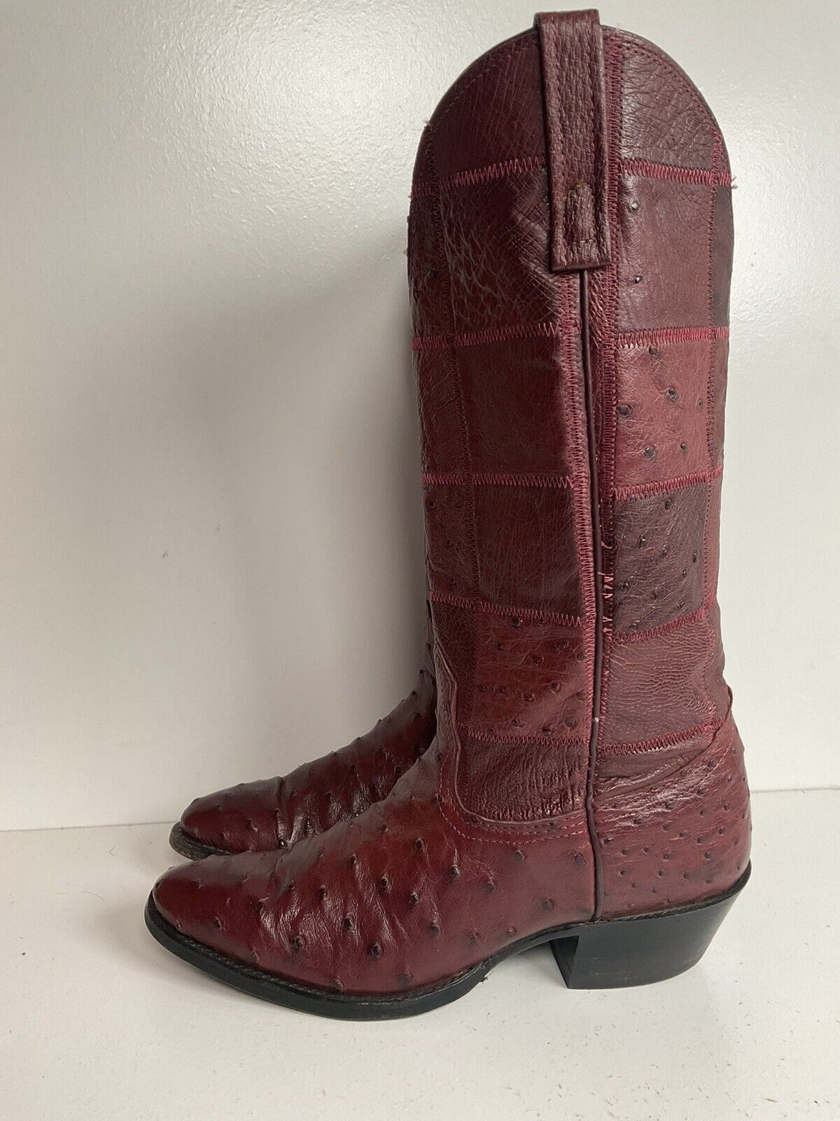 Vintage Nocona Exotic Ostrich Quill Cowgirl Boots 5 C Quilted Patchwork USA