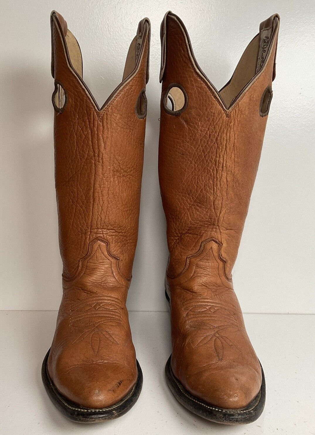 Vintage Olathe Soft Elk Buckaroo Cowboy Boots 7.5 C Brown Leather Punchy USA