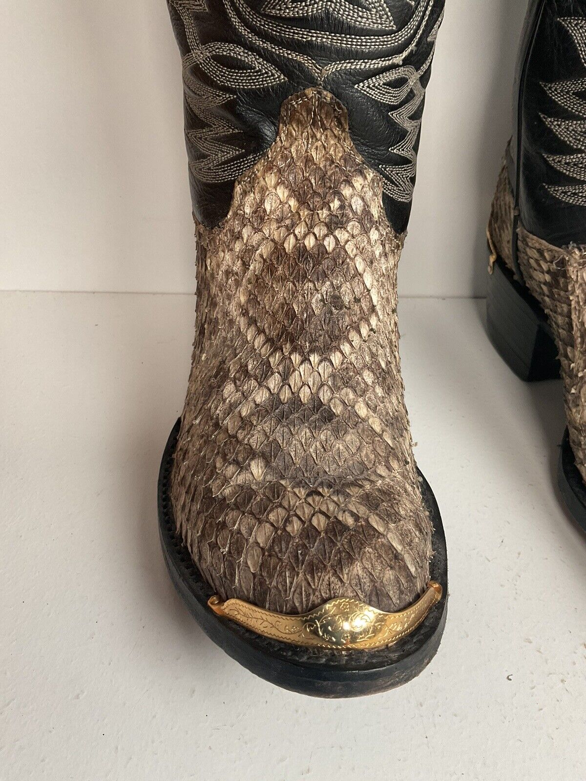 Cowtown Diamondback Rattlesnake Cowboy Boots 8.5 EE USA Made Snakeskin