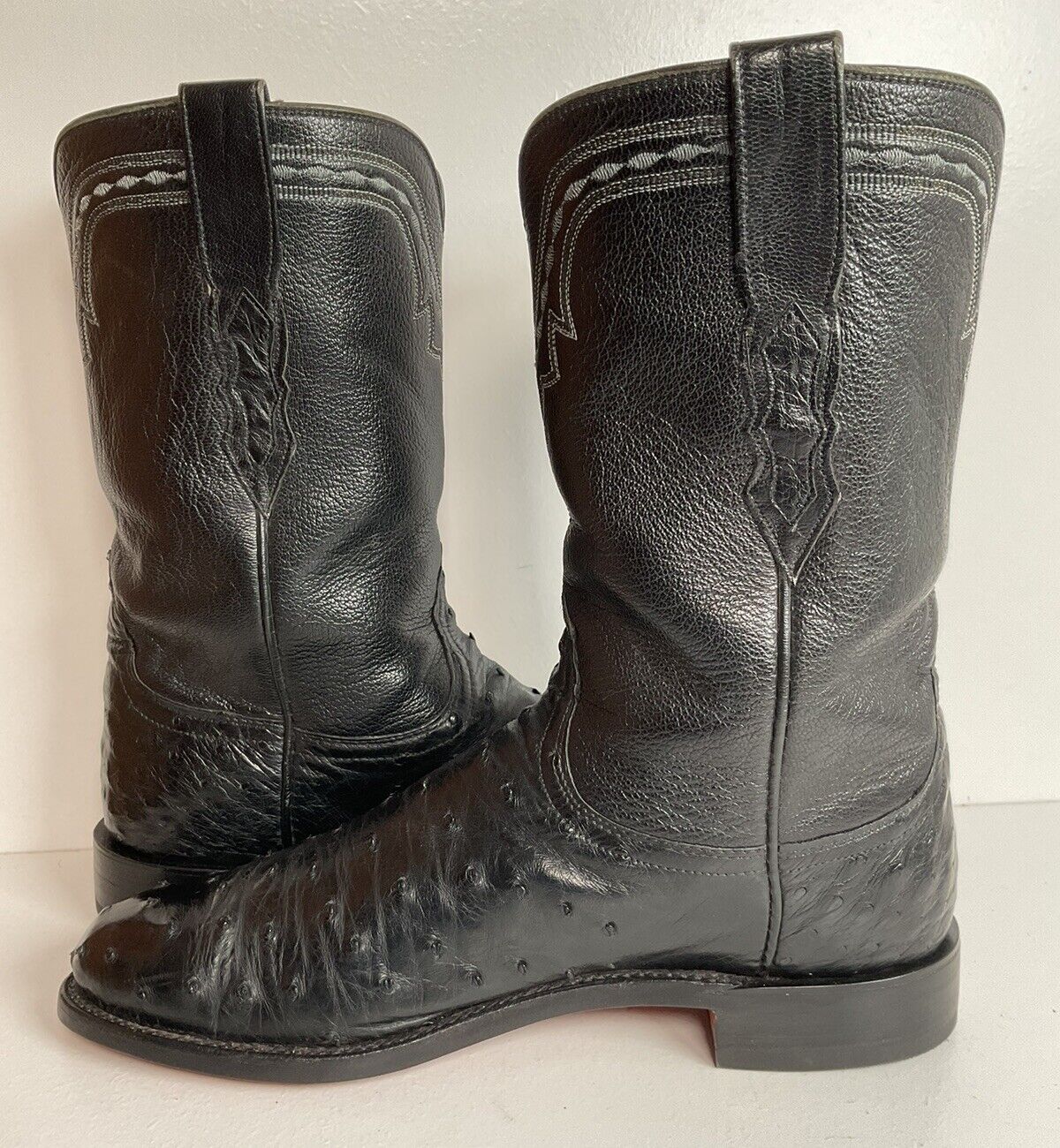 Lucchese 2000 Black Ostrich Quill Roper Boots 9 D Exotic Resoled