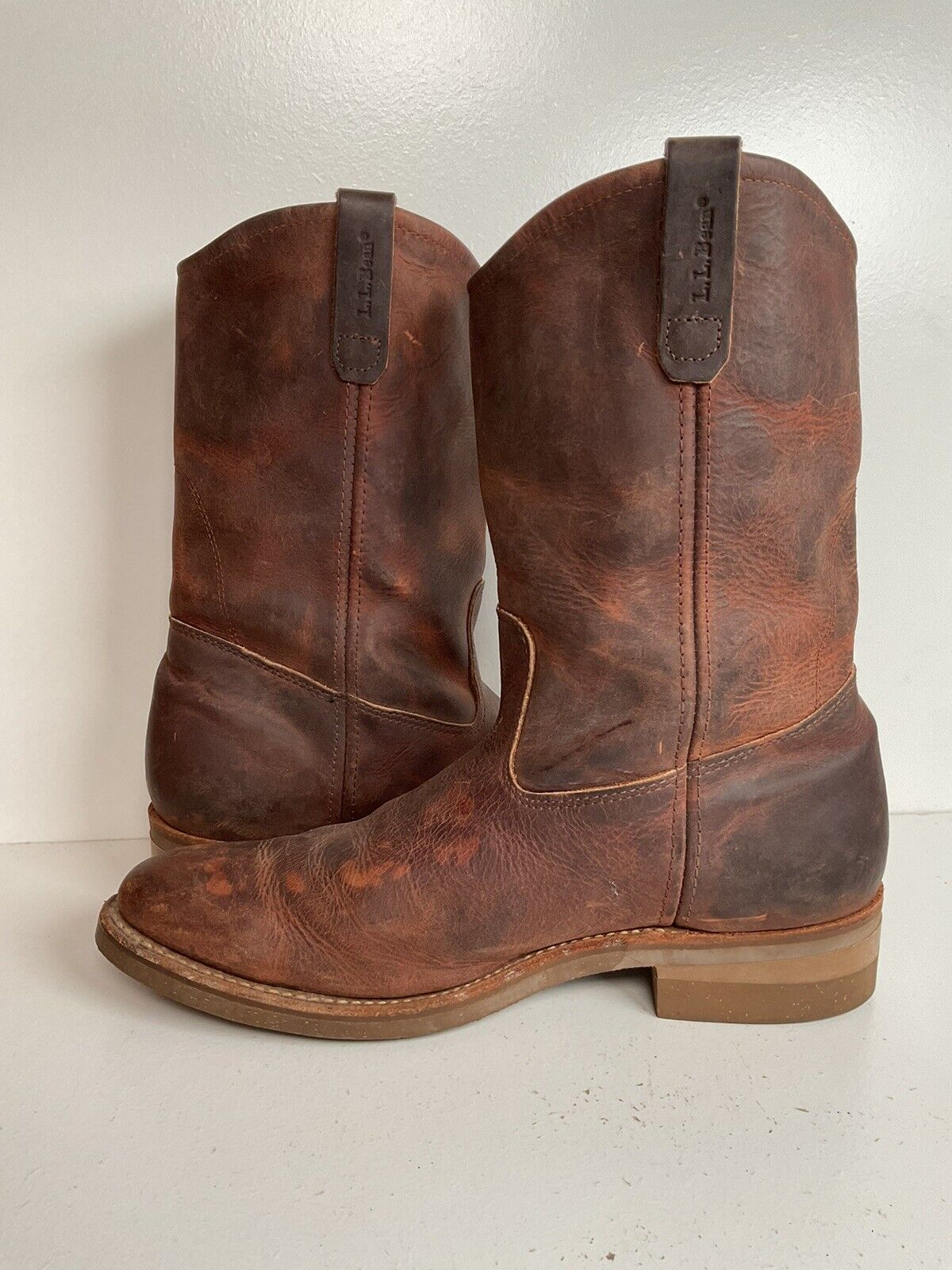 Vintage L. L. Bean Nail Seat Leather Work Boots 10.5 D Soft Toe Thick Hide