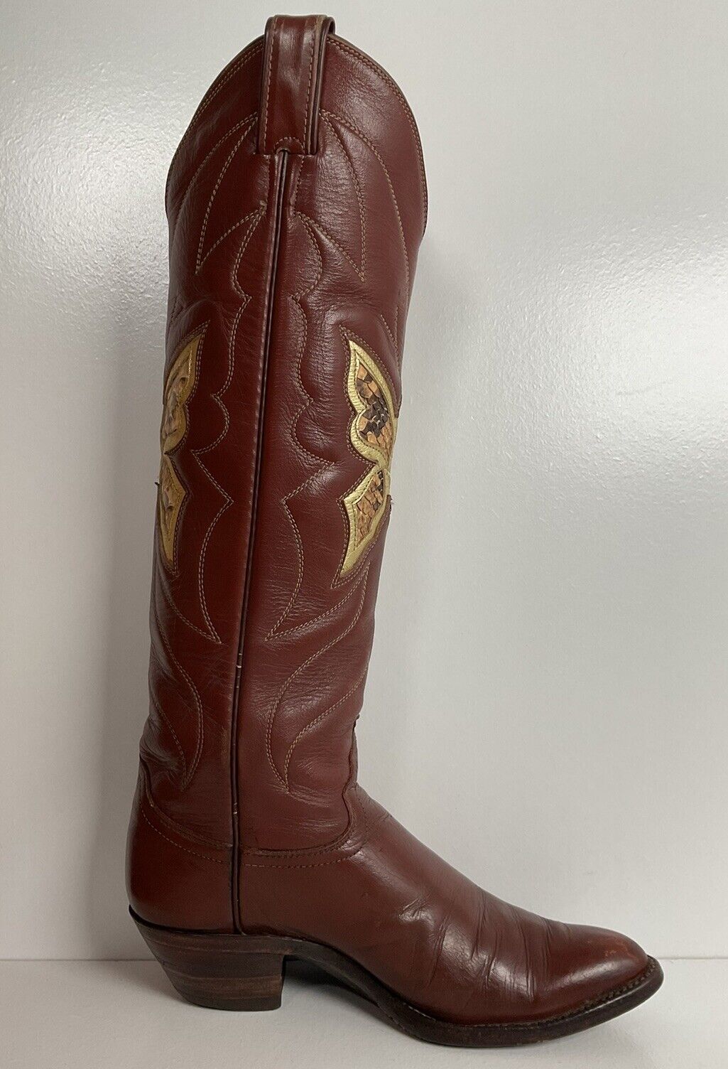 Vintage Justin Butterfly Snakeskin Inlay Cowgirl Boots 6 C Tall USA